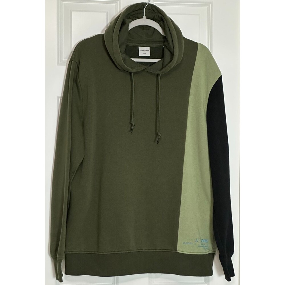 Jack & Jones Core Colorblock Hoodie Men's XL Green Black Fleece Pullover‎ Y2K